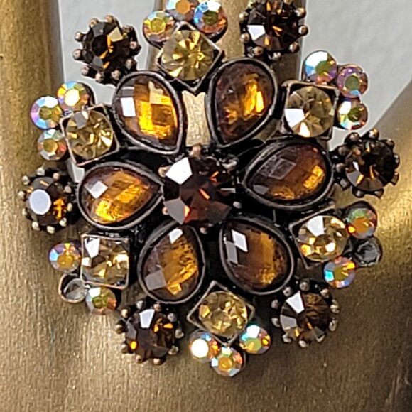 Amber Rhinestone Flower Ring Red Crystal Floral Ring, Adjustable Flower Ring - Picture 2 of 12